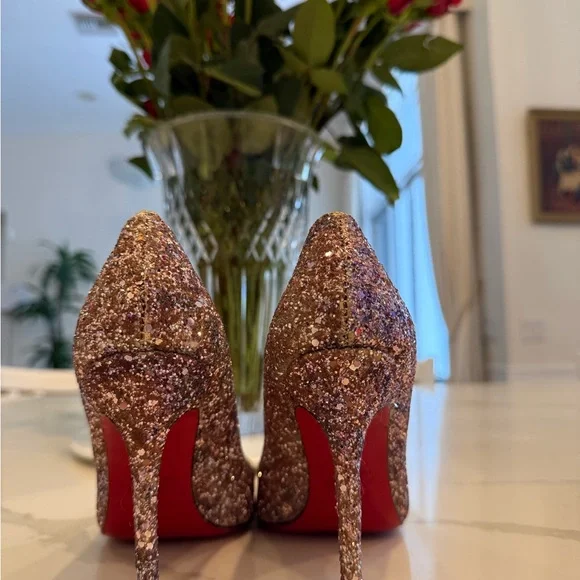 Christian Louboutin Authentic Pink Glitter Pointed Toe Pumps 38